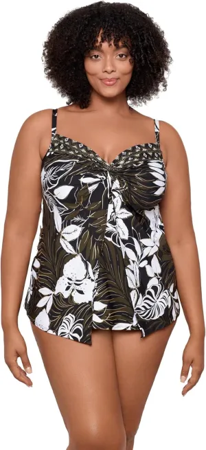 Miraclesuit Women's Plus Size Swimwear Palatium Love Knot Tummy Control Underwire Tankini Top