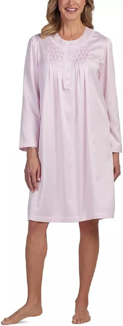 Miss Elaine Women's Size L Pink Satin Calf Length Nightgown with Brushed Backing