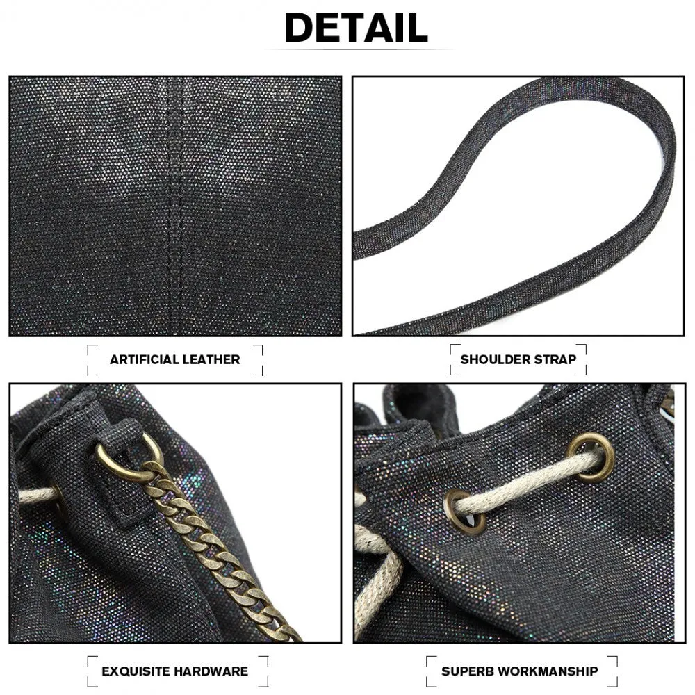 Miss Lulu Sparkle Canvas Drawstring Cross Body Bag - Black