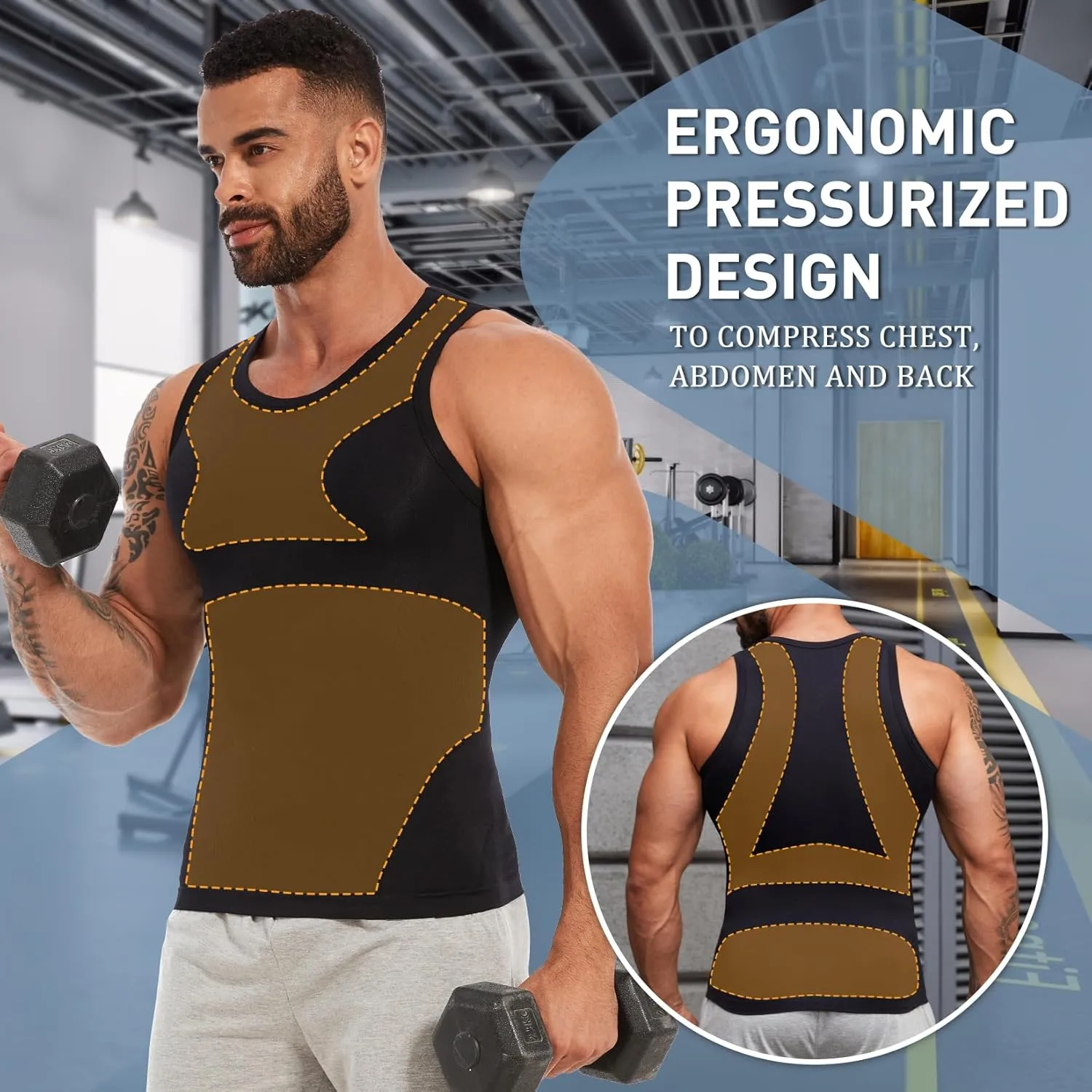MISS MOLY Mens Body Shaper Gynecomastia Compression Shirt Tummy Control Tank Top Shapewear Undershirt Slimming Vest