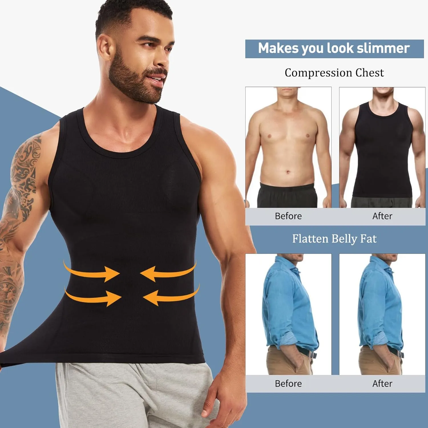 MISS MOLY Mens Body Shaper Gynecomastia Compression Shirt Tummy Control Tank Top Shapewear Undershirt Slimming Vest