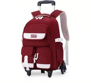MITOWERMI Rolling Backpack for Girls Boys Backpack with Wheels, Kids Roller Trolley Bags Wheeled School Bookbag Red-6 wheels