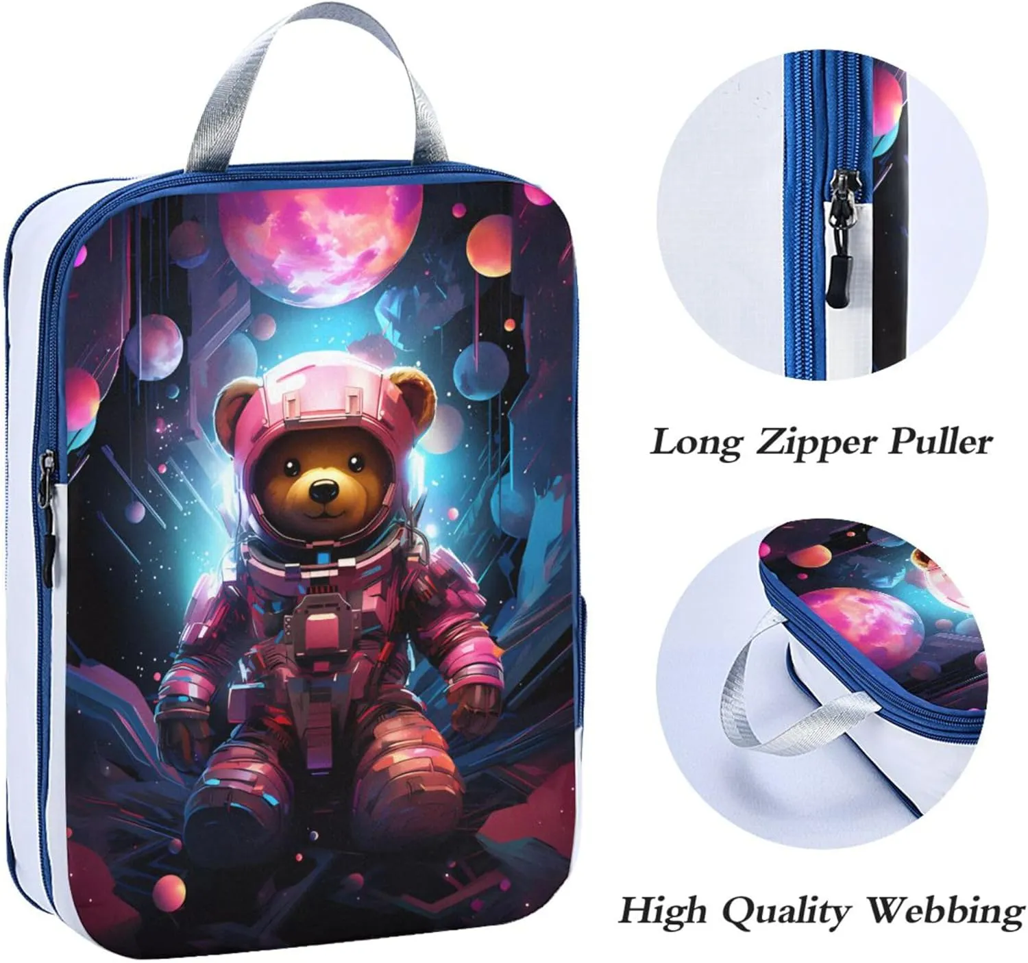 MNSRUU Compression Packing Cubes for Suitcases 3 Set, Animal Bears Planet Travel Luggage Organiser Portable Toiletry Storage Bags for Clothes Shoes Home Storage