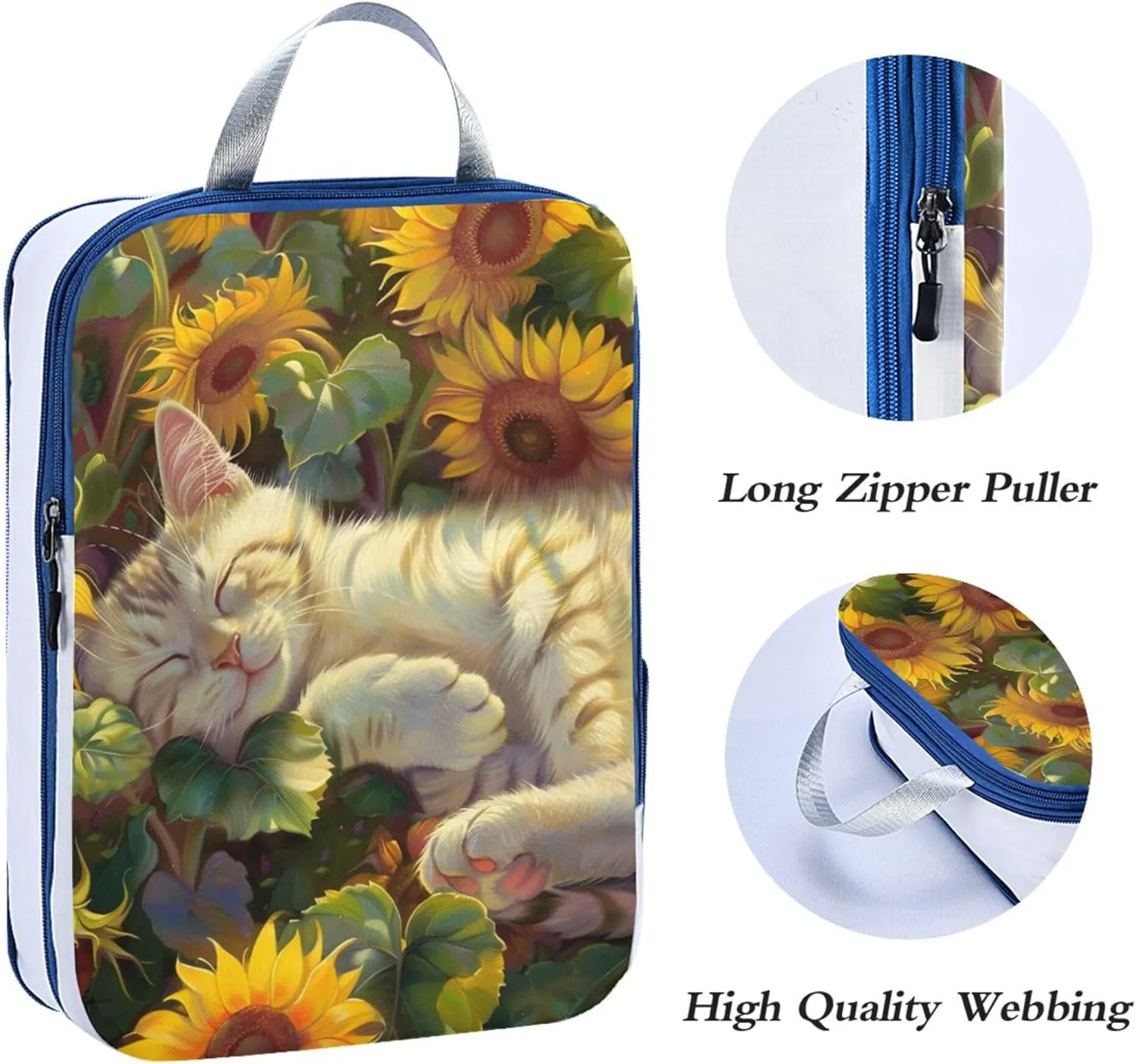 MNSRUU Packing Cubes Magic Cat Playing Sunflowers Compression Luggage Cubes Packing Bags Travel Organizer for Suitcases, 3 PCS