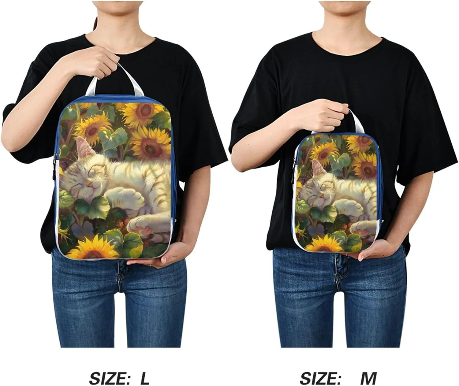 MNSRUU Packing Cubes Magic Cat Playing Sunflowers Compression Luggage Cubes Packing Bags Travel Organizer for Suitcases, 3 PCS