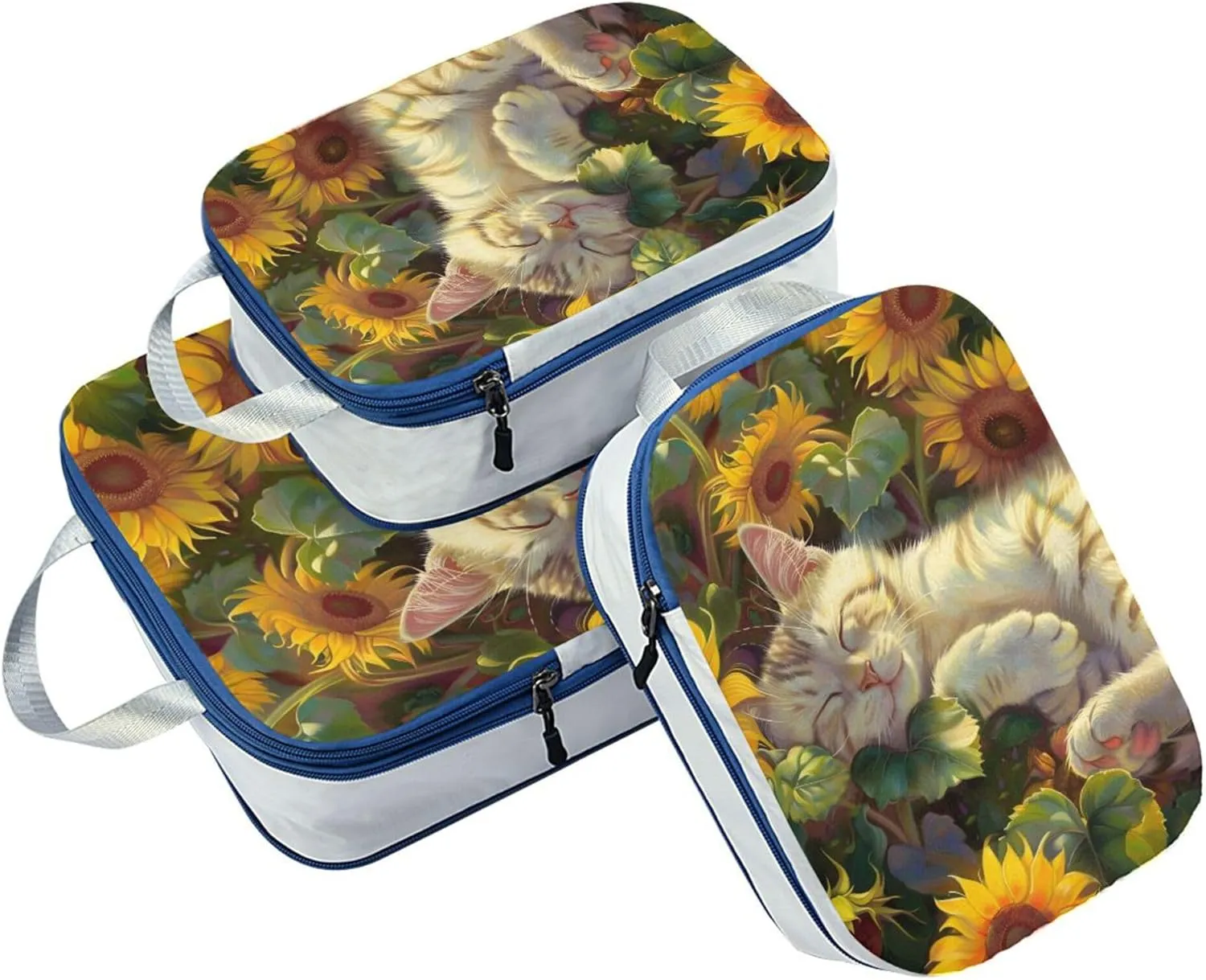 MNSRUU Packing Cubes Magic Cat Playing Sunflowers Compression Luggage Cubes Packing Bags Travel Organizer for Suitcases, 3 PCS