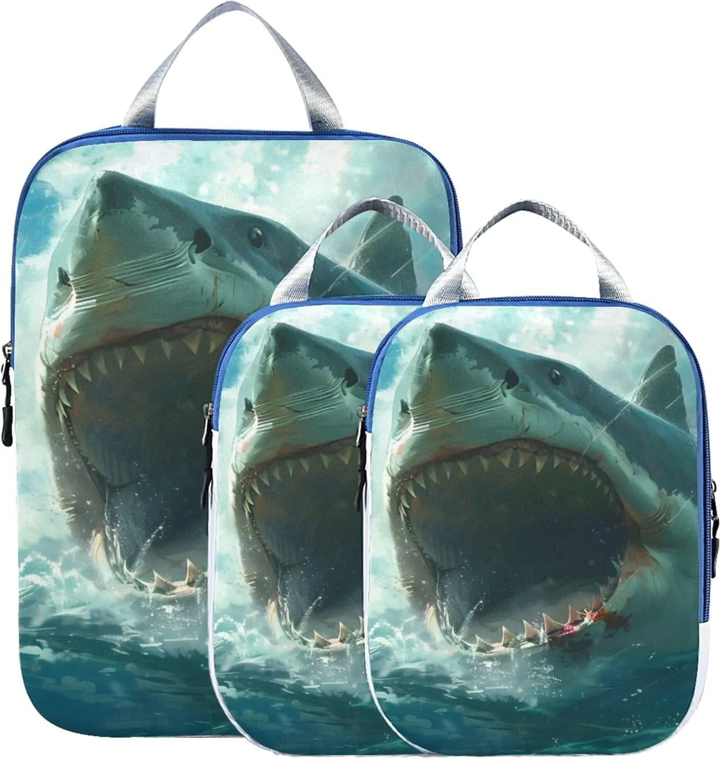 MNSRUU Packing Cubes Magic Raft Life with Shark Compression Luggage Cubes Packing Bags Travel Organizer for Suitcases, 3 PCS