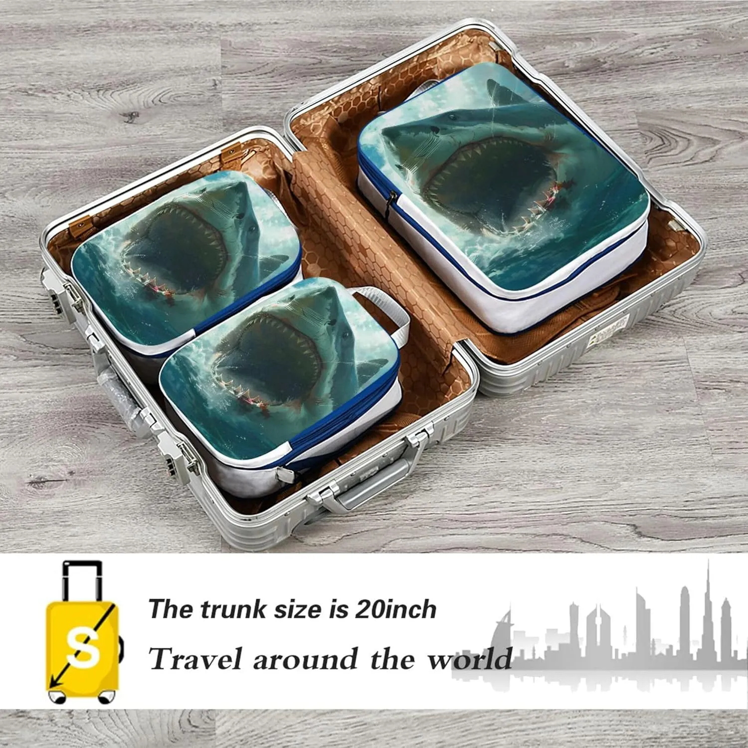 MNSRUU Packing Cubes Magic Raft Life with Shark Compression Luggage Cubes Packing Bags Travel Organizer for Suitcases, 3 PCS