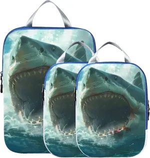 MNSRUU Packing Cubes Magic Raft Life with Shark Compression Luggage Cubes Packing Bags Travel Organizer for Suitcases, 3 PCS