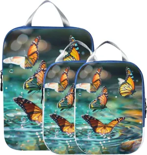 MNSRUU Packing Cubes Magic Water Surface Butterflies Dance Compression Luggage Cubes Packing Bags Travel Organizer for Suitcases, 3 PCS
