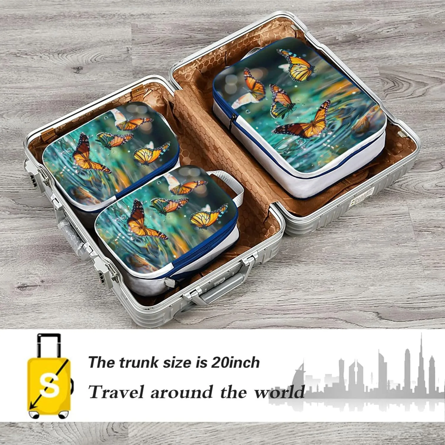 MNSRUU Packing Cubes Magic Water Surface Butterflies Dance Compression Luggage Cubes Packing Bags Travel Organizer for Suitcases, 3 PCS