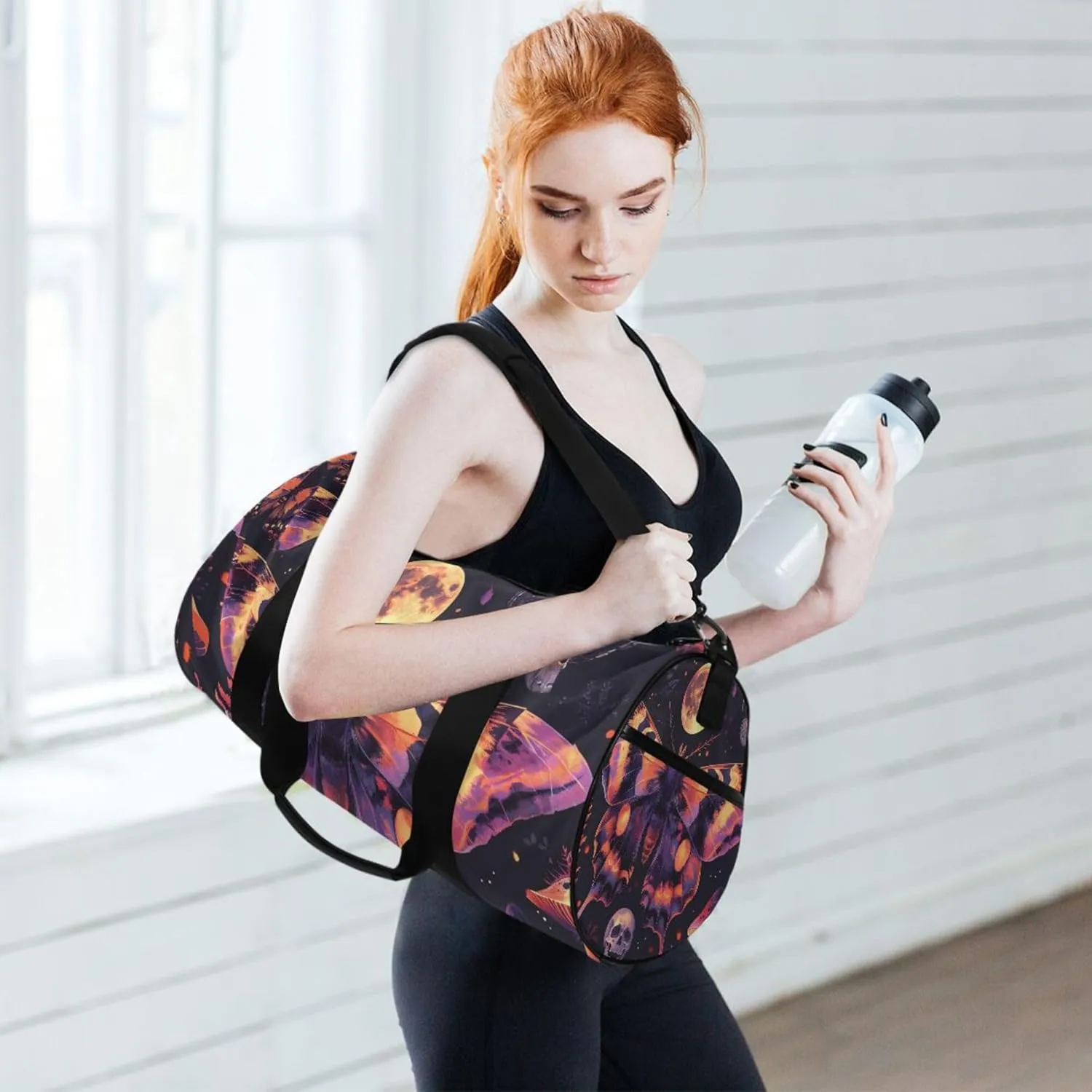 MNSRUU Sports Duffel Bags, Gothic Skull Butterfly Athletic Gym Bag Overnight Workout Travel Tote Luggage for Men Women Yoga