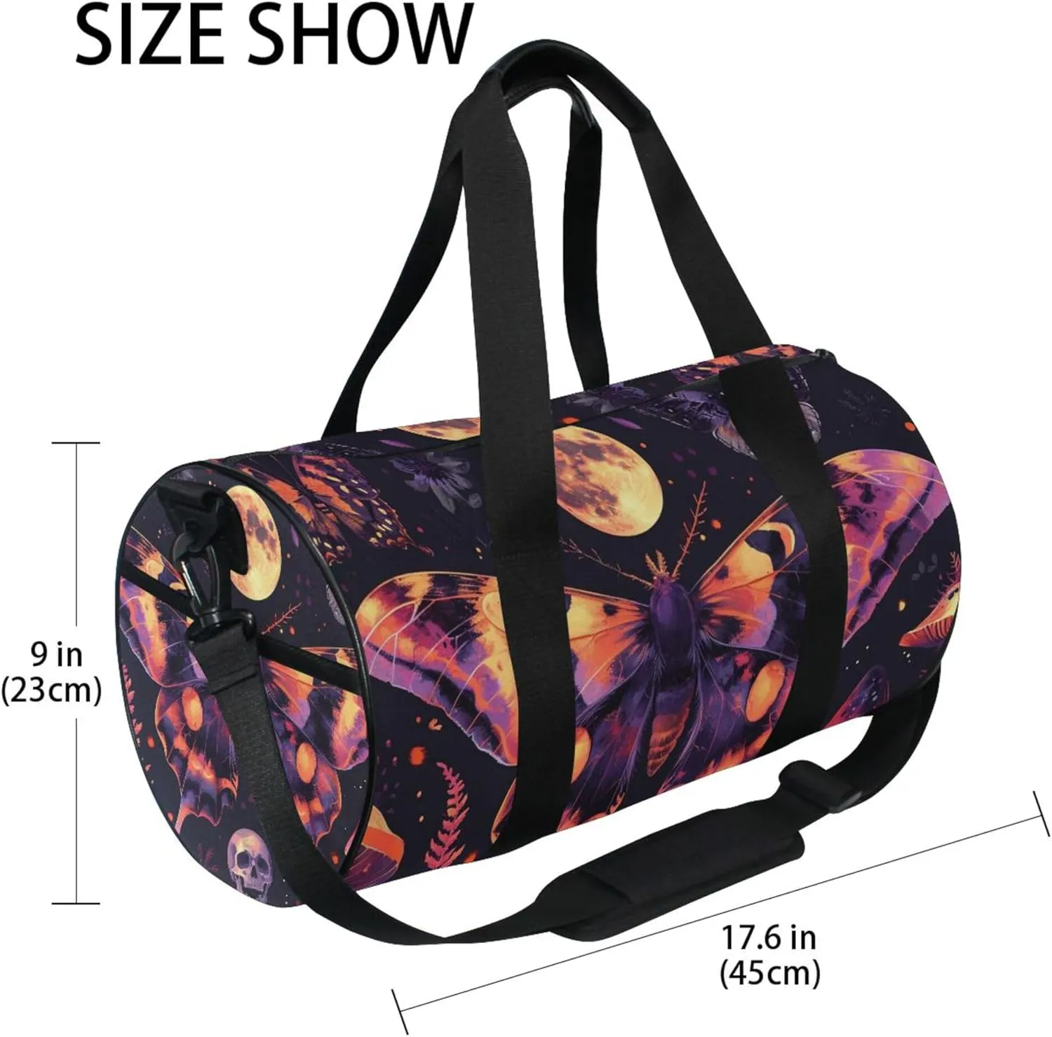 MNSRUU Sports Duffel Bags, Gothic Skull Butterfly Athletic Gym Bag Overnight Workout Travel Tote Luggage for Men Women Yoga