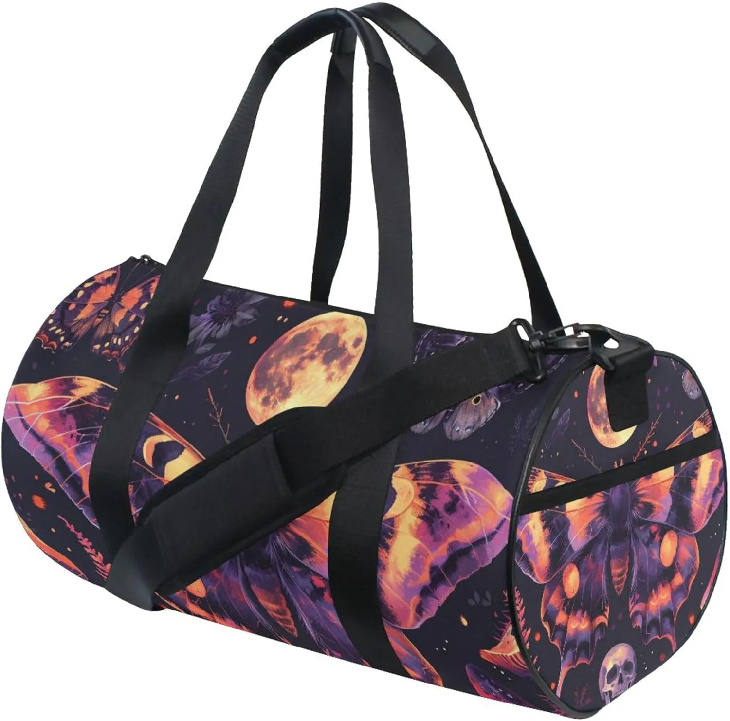 MNSRUU Sports Duffel Bags, Gothic Skull Butterfly Athletic Gym Bag Overnight Workout Travel Tote Luggage for Men Women Yoga