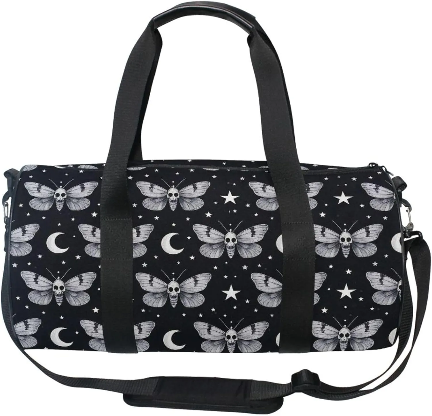 MNSRUU Sports Duffel Bags, Moth Skull Moon Athletic Gym Bag Overnight Workout Travel Tote Luggage for Men Women Yoga