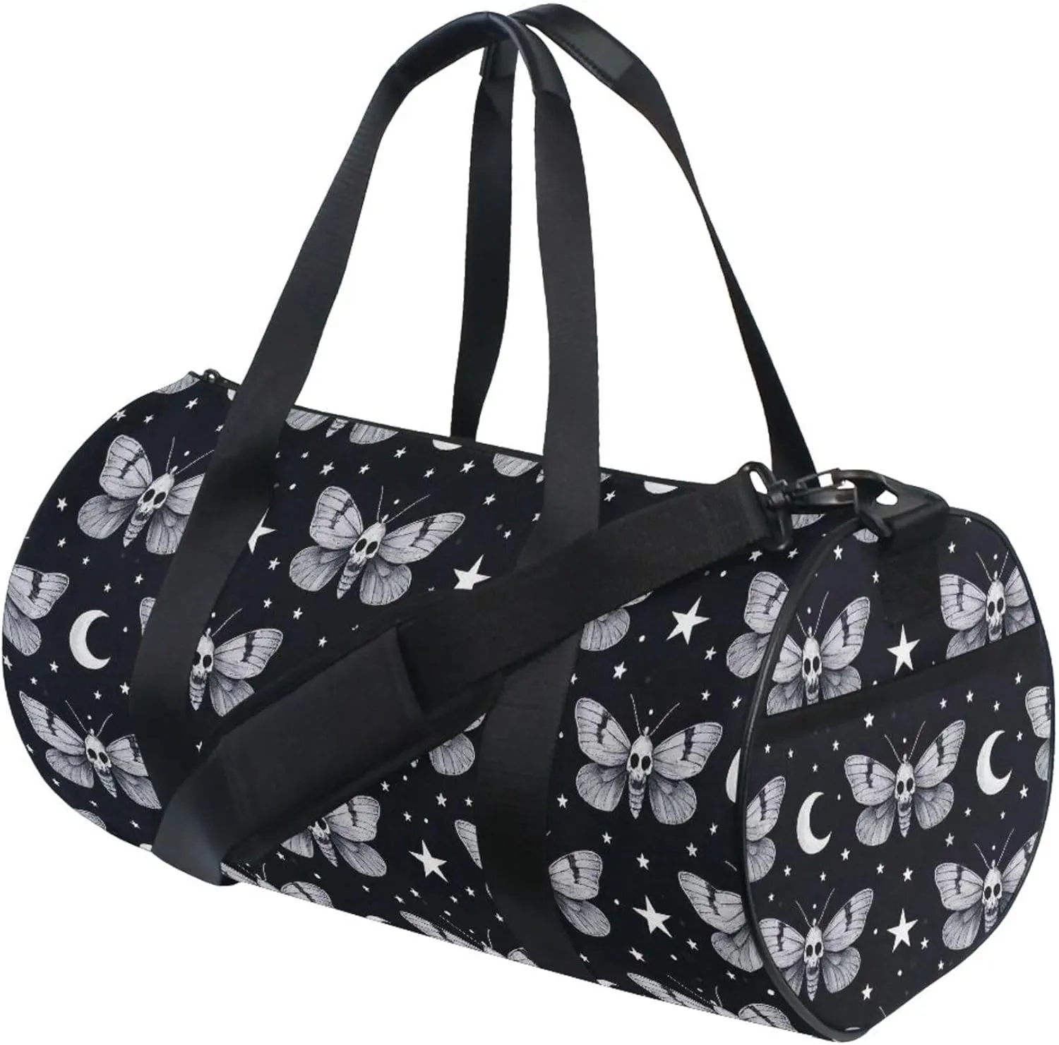 MNSRUU Sports Duffel Bags, Moth Skull Moon Athletic Gym Bag Overnight Workout Travel Tote Luggage for Men Women Yoga