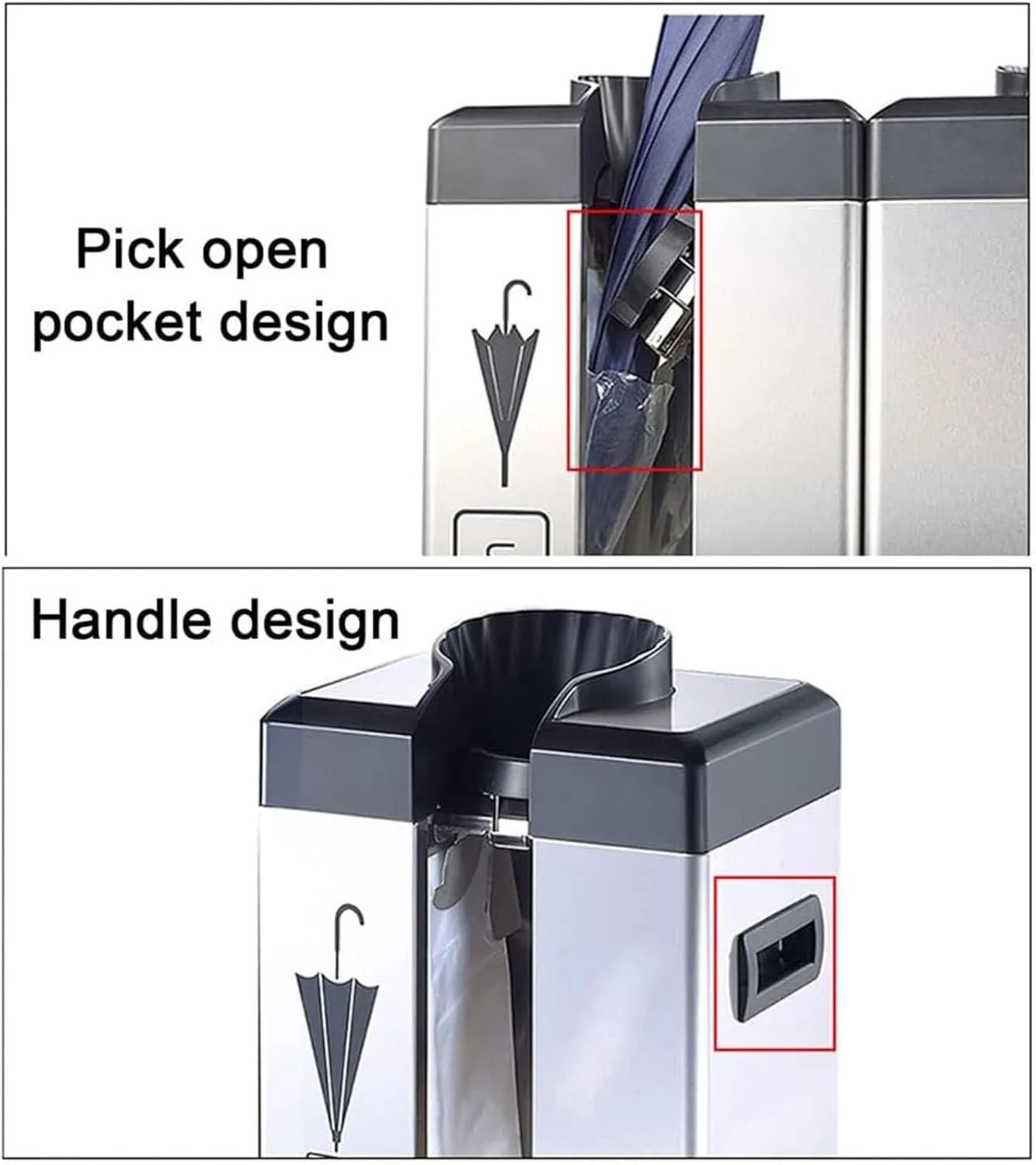 Mobile Auto Umbrella Wrapper,Stainless Steel Dual Slot with 500S and 500L Bags,Wheeled Stand (Black)