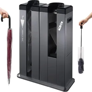 Mobile Auto Umbrella Wrapper,Stainless Steel Dual Slot with 500S and 500L Bags,Wheeled Stand (Black)