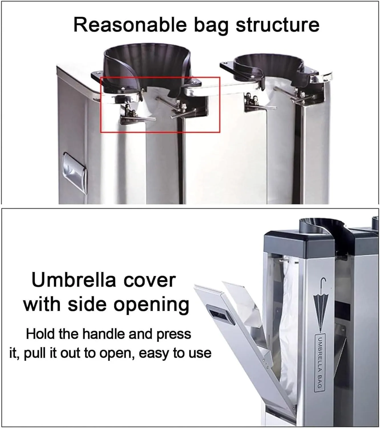 Mobile Auto Umbrella Wrapper,Stainless Steel Dual Slot with 500S and 500L Bags,Wheeled Stand (Black)