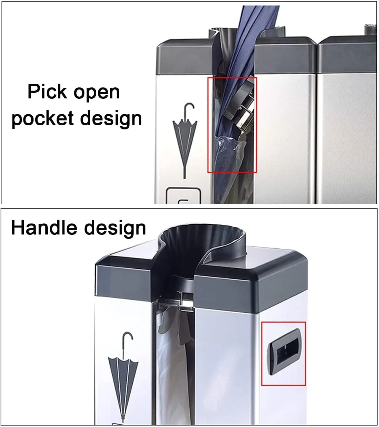 Mobile Automatic Umbrella Packer,Stainless Steel Dual Slot with 600S and 600L Bags,Wheeled Dispenser Stand (Black)