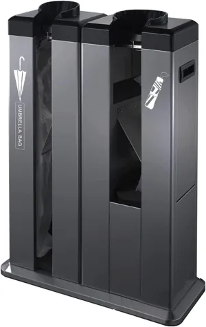 Mobile Automatic Umbrella Packer,Stainless Steel Dual Slot with 600S and 600L Bags,Wheeled Dispenser Stand (Black)