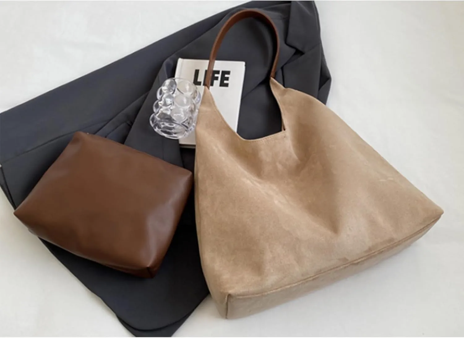 Modavo Suede Tote Bag for Women, Modavo Suede Bag, Suede Shoulder Bag Women's Suede Purse Vintage Top Handle Bag
