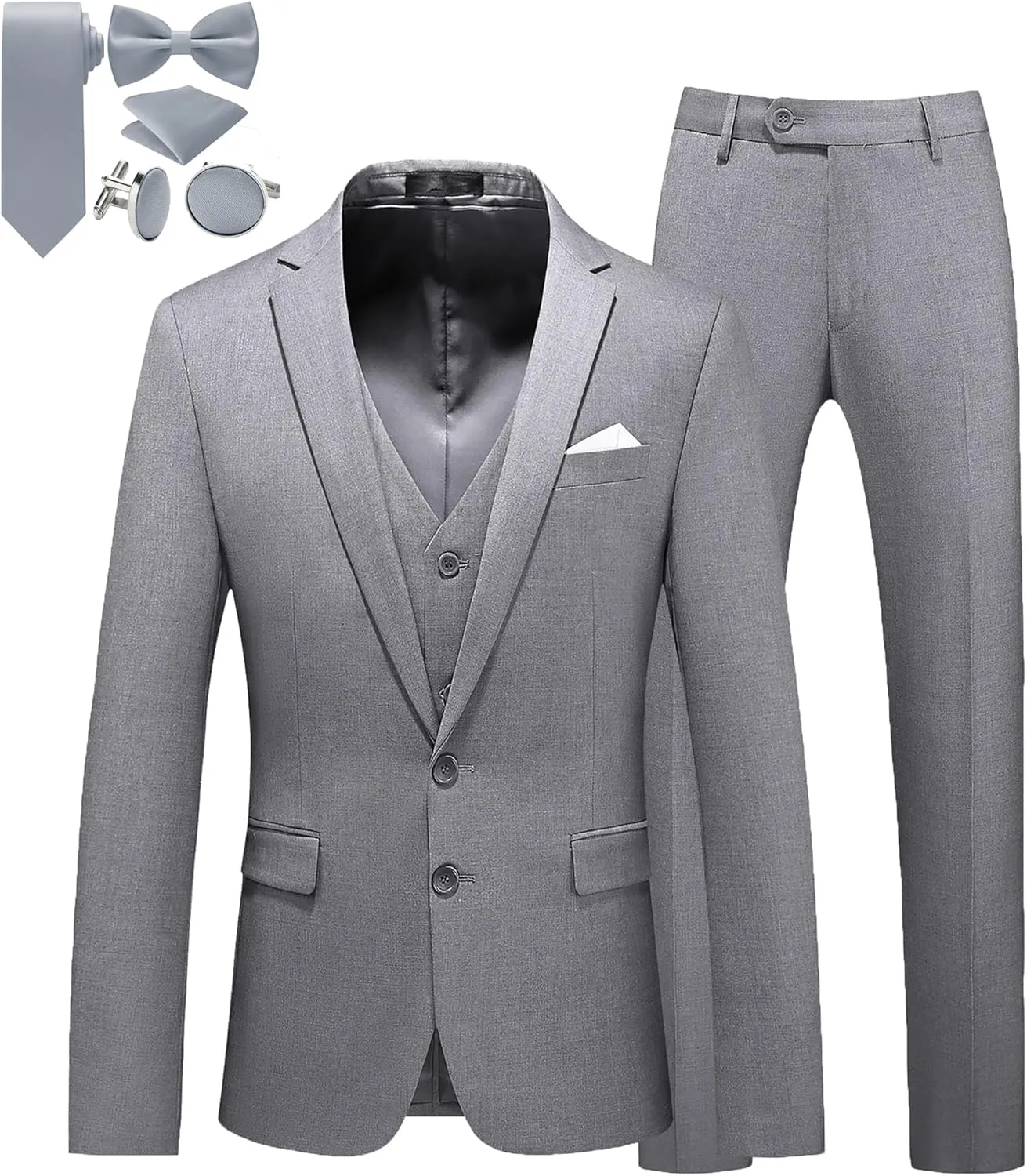 MOGU Mens 3 Piece Suit Slim Fit Pure Color Tuxedos for Wedding Prom