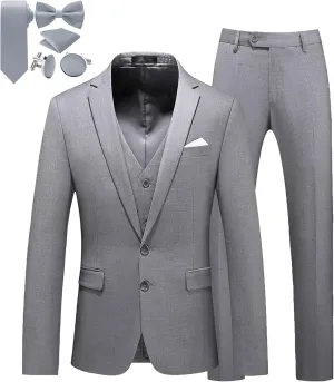 MOGU Mens 3 Piece Suit Slim Fit Pure Color Tuxedos for Wedding Prom