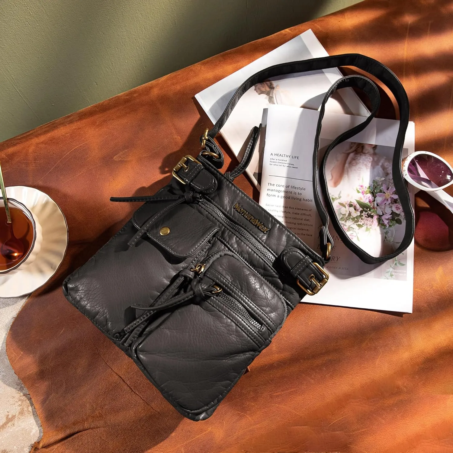 Montana West Crossbody Bag for Women Multi Pocket Shoulder Medium Travel Purses Ultra Soft Washed Leather