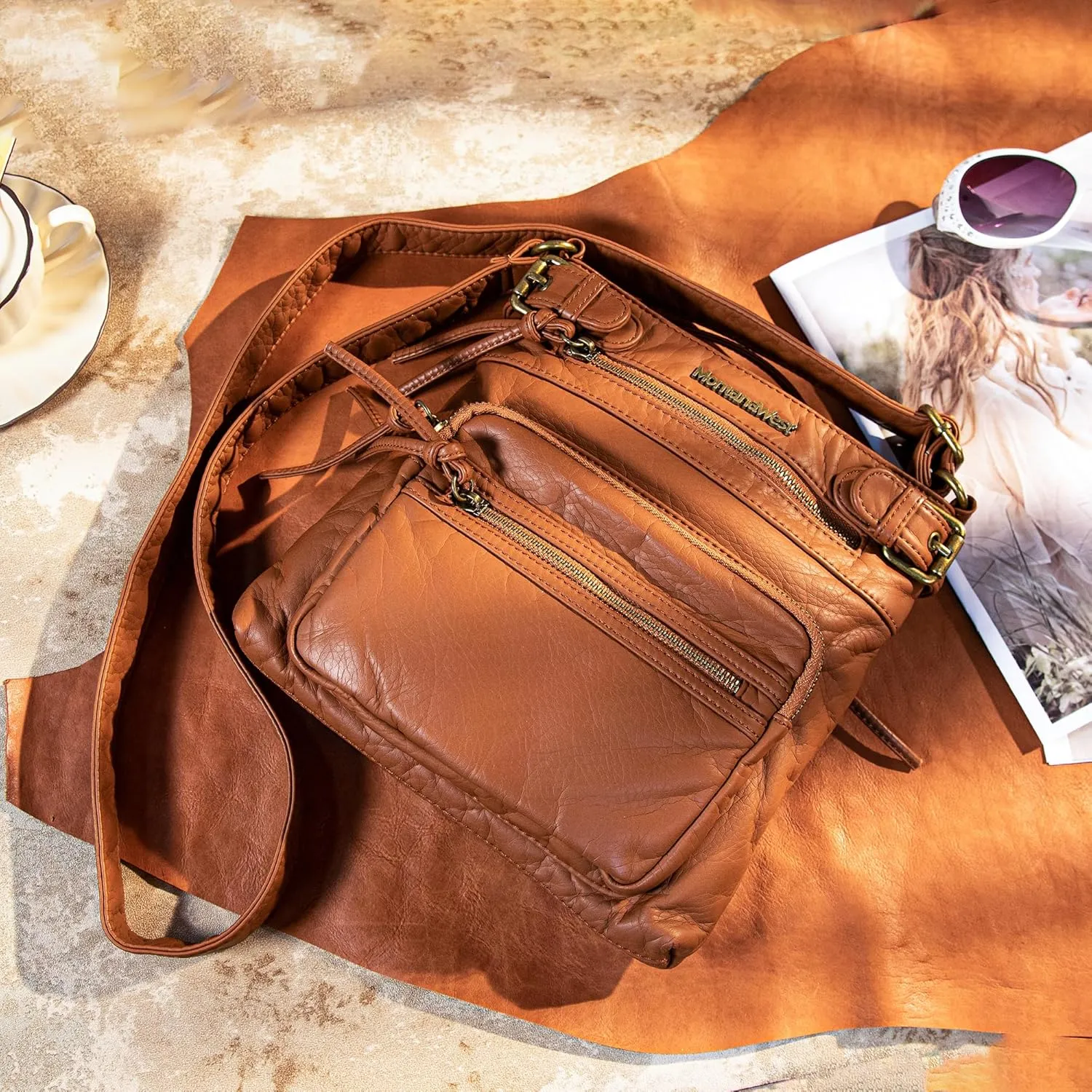 Montana West Crossbody Bag for Women Multi Pocket Shoulder Medium Travel Purses Ultra Soft Washed Leather