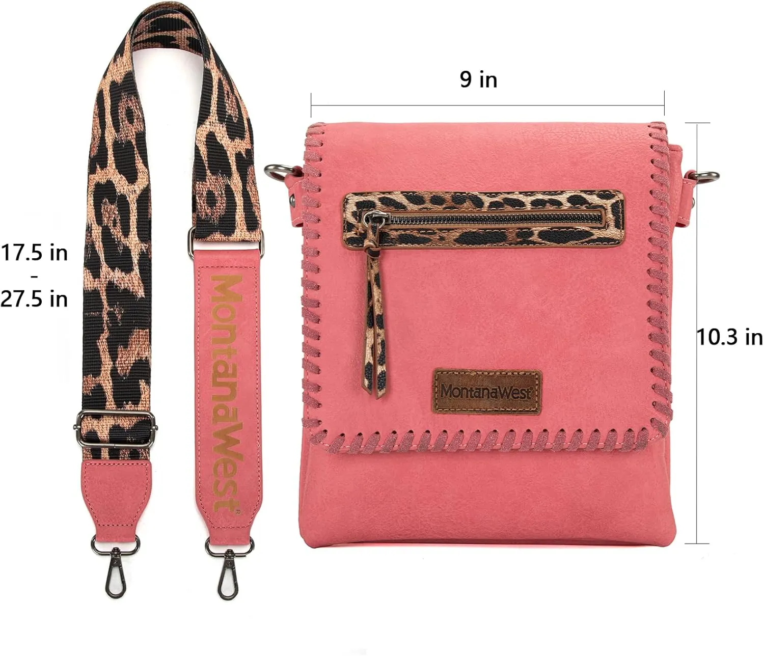 Montana West Crossbody Bags for Women with Dual Compartments Western Cross Body Purse with Leopard Print Guitar Strap