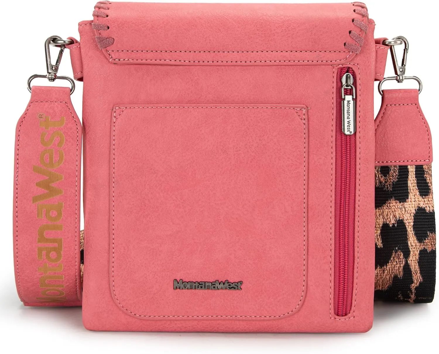 Montana West Crossbody Bags for Women with Dual Compartments Western Cross Body Purse with Leopard Print Guitar Strap