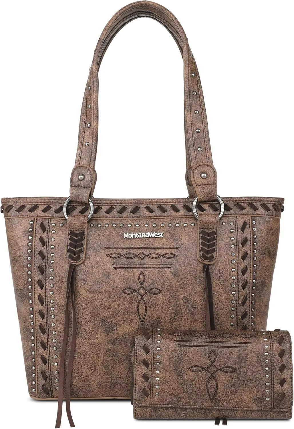 Montana West Spiritual Collection Western Tote Bag for Women Vegan Leather Shoulder Handbag with Wallet