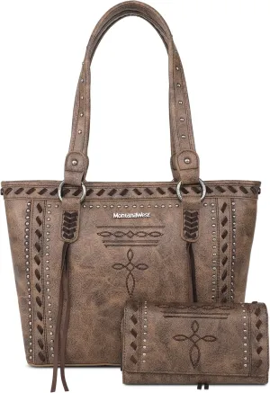 Montana West Spiritual Collection Western Tote Bag for Women Vegan Leather Shoulder Handbag with Wallet