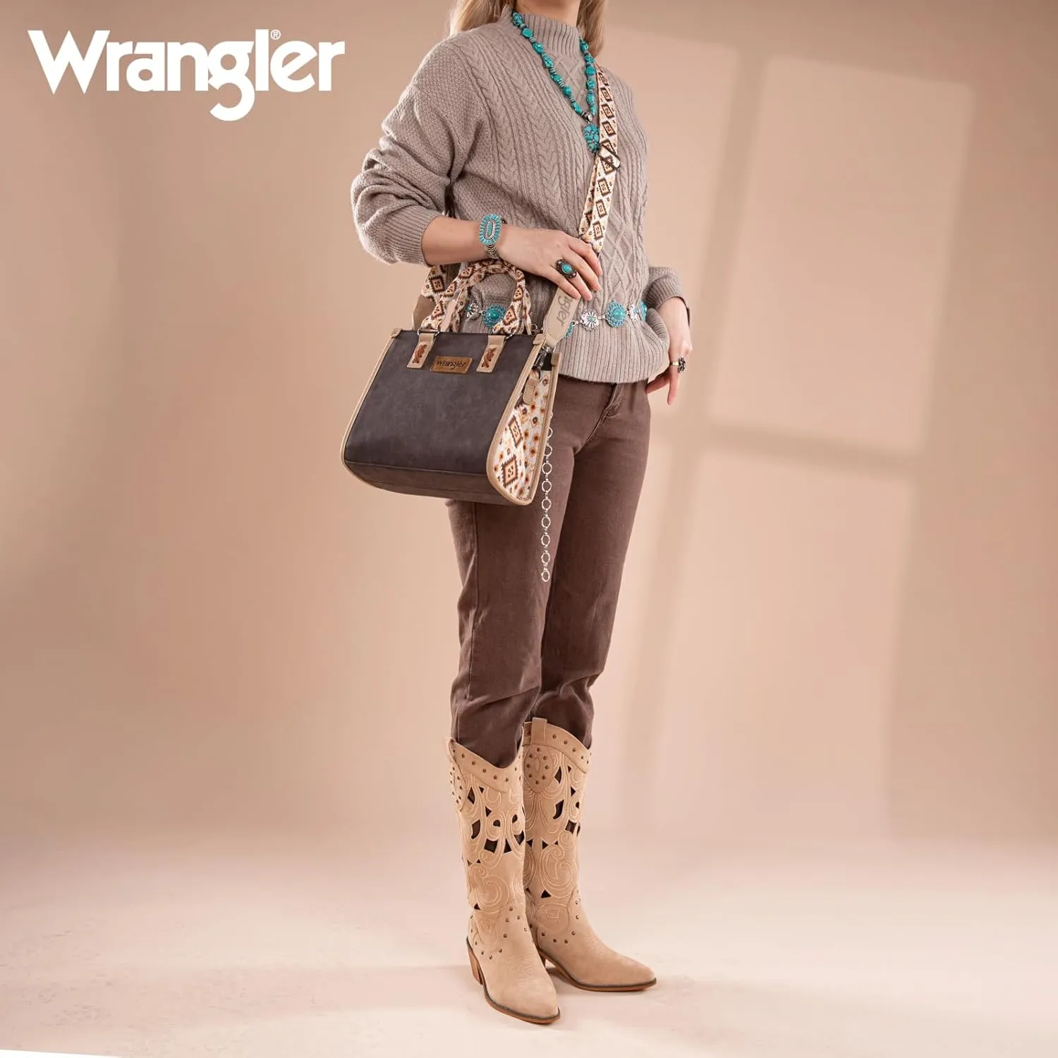 Montana West Wrangler Tote Bag for Women Western Retro Purse Top Handle Handbags with Aztec Strap