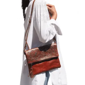 Moroccan Large Leather Clutch Bag - Black/Brown/Mid Brown/Light Brown