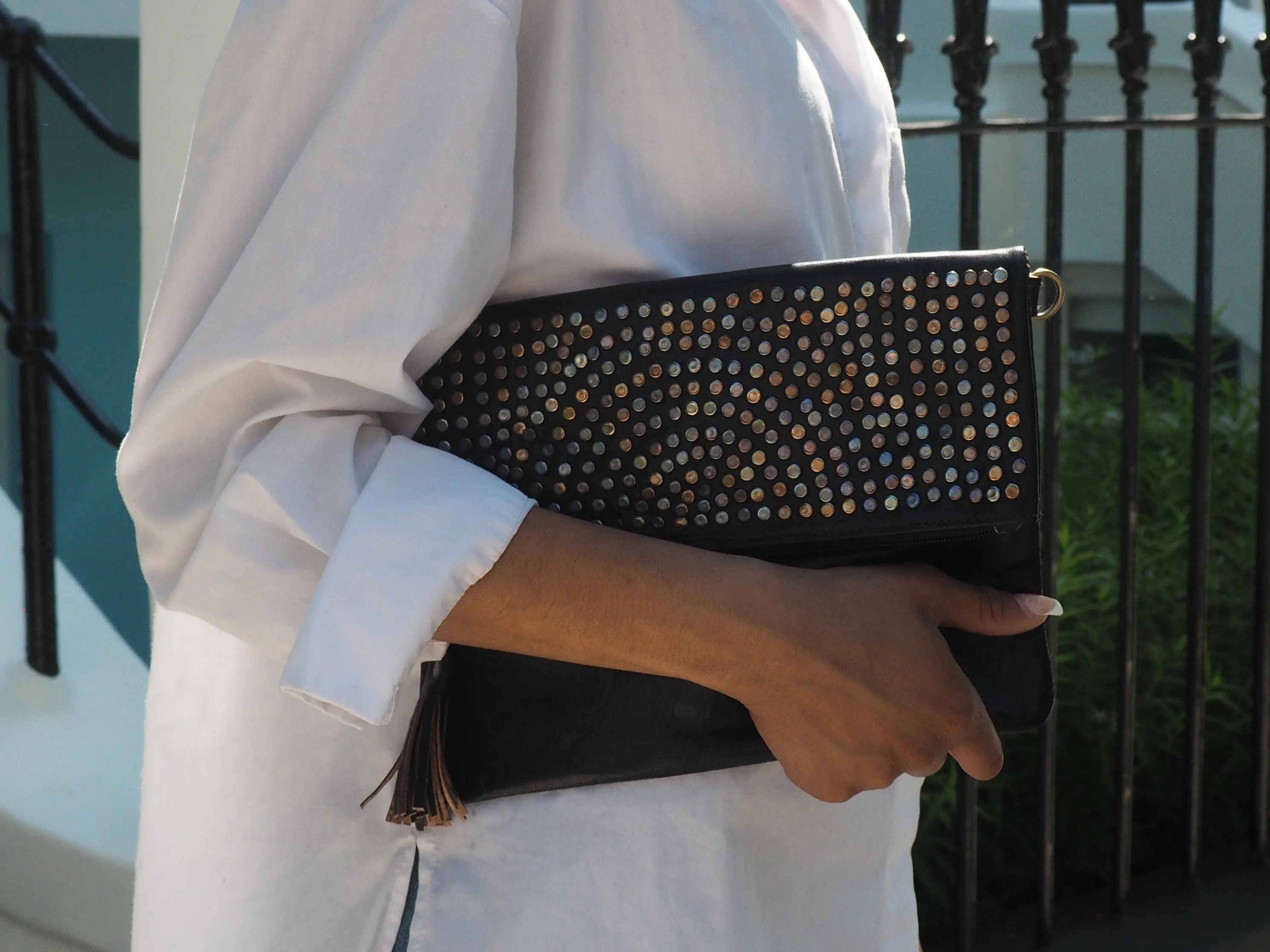 Moroccan Large Leather Clutch Bag - Black/Brown/Mid Brown/Light Brown