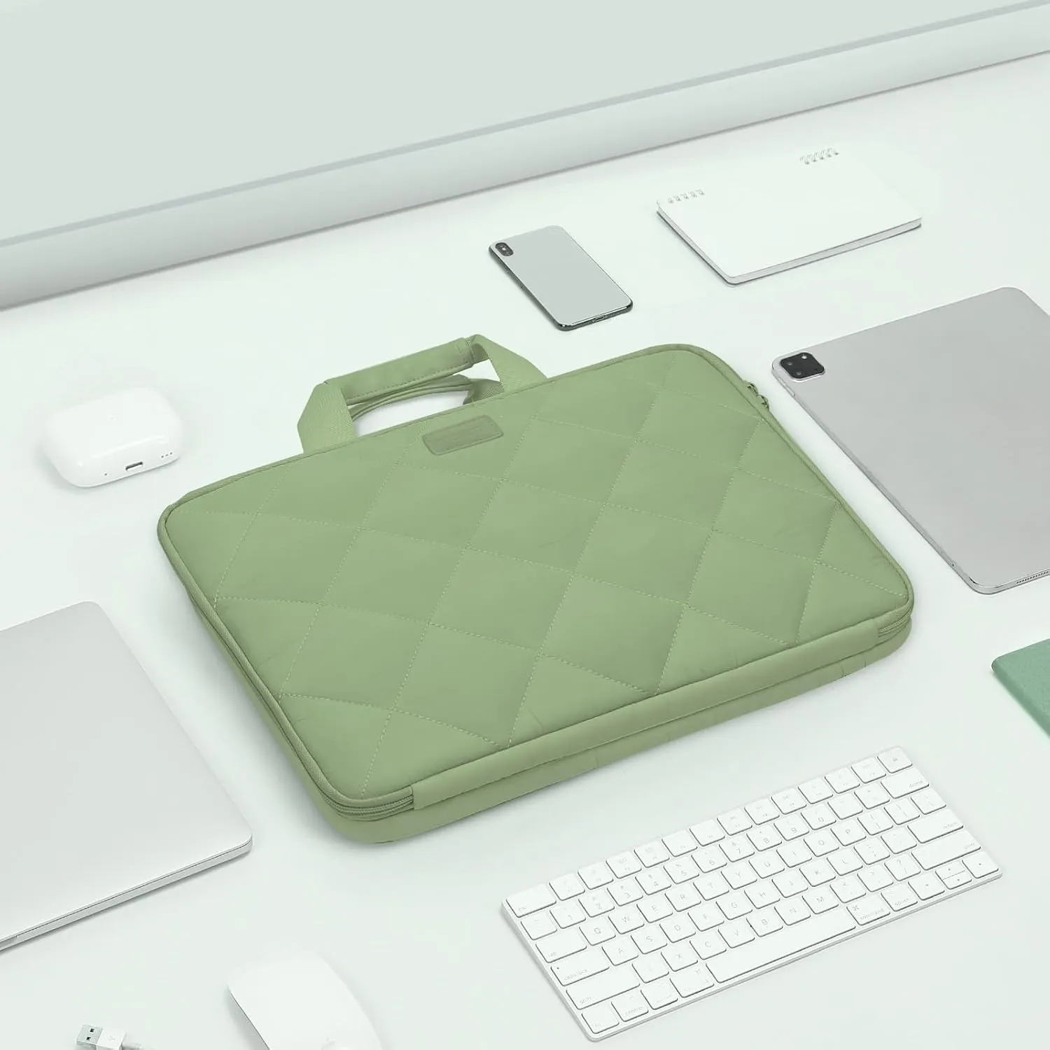 MOSISO 360 Protective Laptop Shoulder Bag, 15-15.6 inch Double Layer Fluffy Padded Laptop Bag with Anti-theft Zipper Compatible with MacBook Pro 16 inch, HP, Dell, Lenovo, Asus Notebook, Antique Green