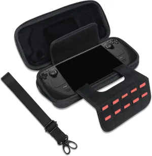 MOSISO Carrying Case Compatible with Steam Deck & Charger AC Adapter and Other Accessories, Waterproof Shockproof Protective Storage Bag with 10 Games SD Cartridges & Shoulder Strap, Black