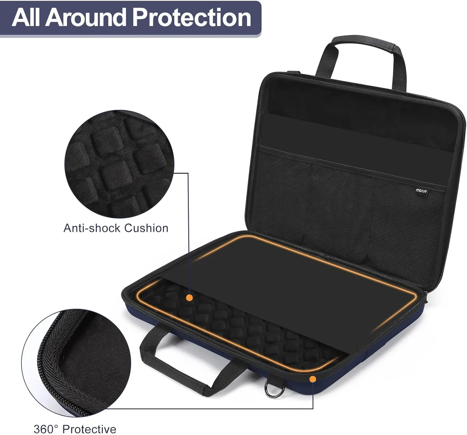 MOSISO Hard Shell Laptop Case for Men Women,15-15.6 inch Computer Bag Compatible with MacBook, HP, Dell, Lenovo, Asus, Notebook,16 inch Laptop Bag with Front Pocket & Shoulder Strap, Navy Blue