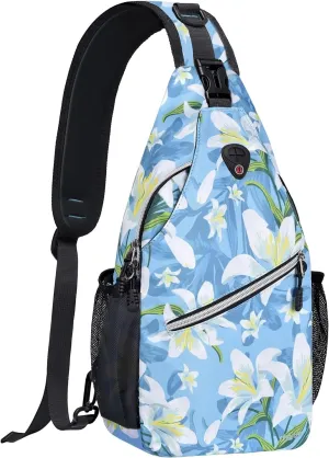 MOSISO Sling Backpack, Multipurpose Travel Hiking Daypack Rope Crossbody Shoulder Bag, Hedychium