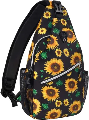 MOSISO Sling Backpack,Travel Hiking Daypack Sunflower Rope Crossbody Shoulder Bag