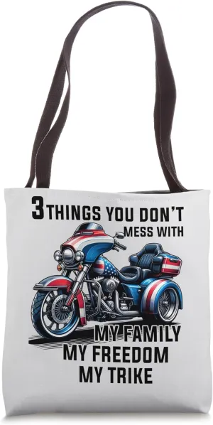 Motorcycle Trike American Flag 3 Wheeled Motorcycle Trike Tote Bag