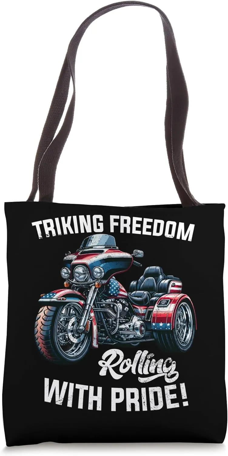 Motorcycle Trike American USA Three-wheeled Biker Trike Tote Bag
