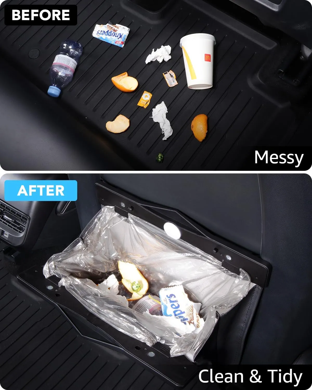 Motrobe 2025 Tesla Model Y 2020-2025 Trash Can Garbage Bag Garbage Bin [Strong Magnetic Buckle] [Waterproof] with LED Light Faux Leather Model Y Interior Accessories 2.5 gallons