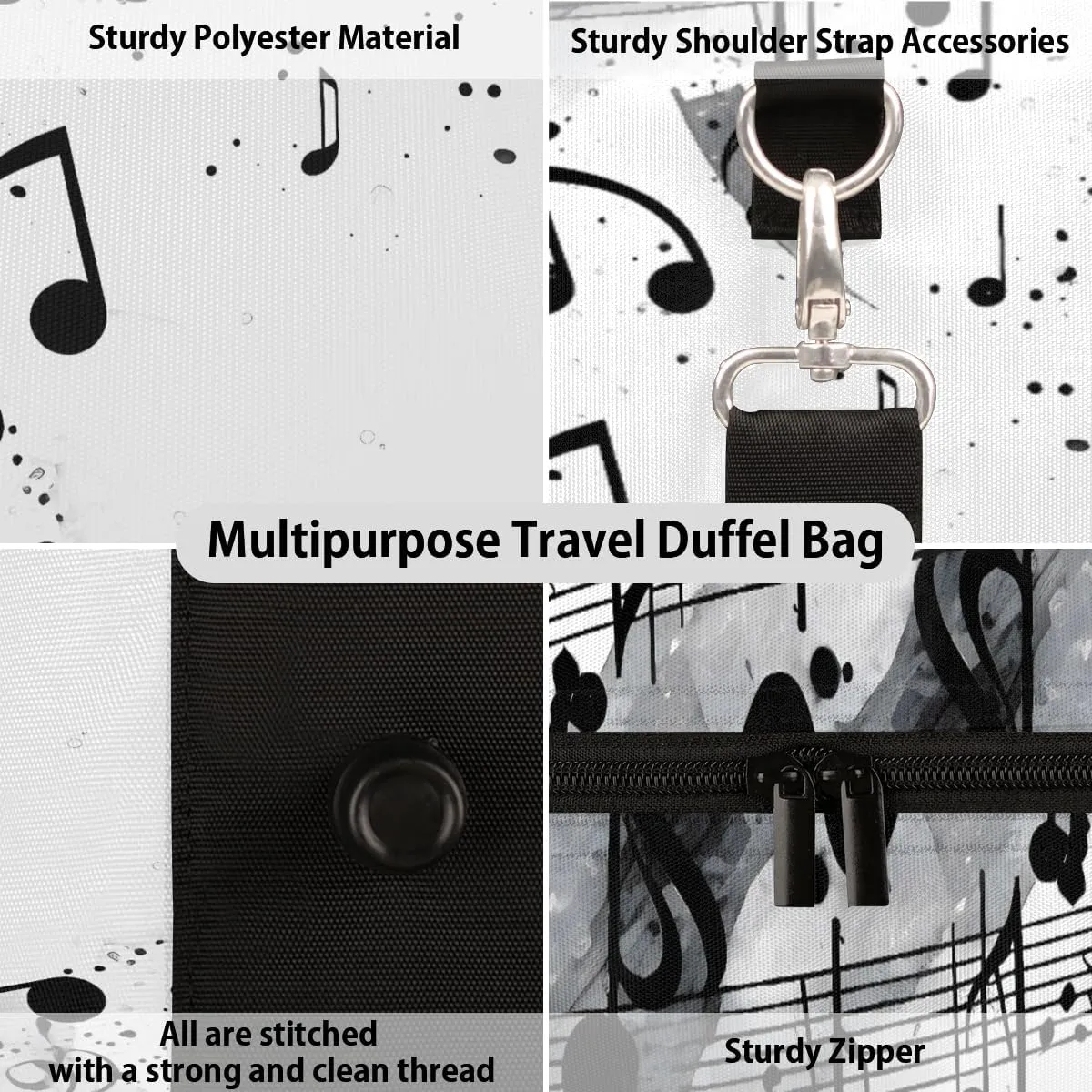 Musical Notes Travel Duffle Bag for Women Men Gym Duffel Foldable Bag Waterproof Weekender Modern Romantic Art Duffle Tote