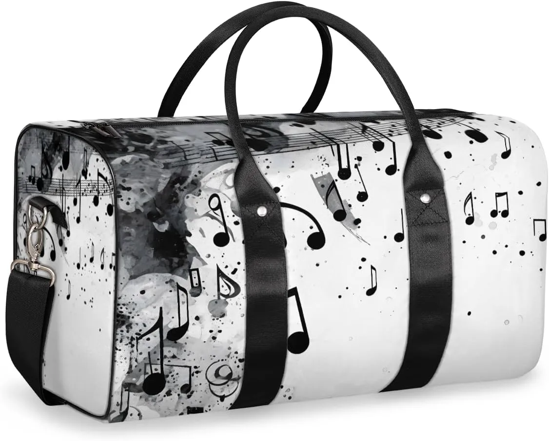 Musical Notes Travel Duffle Bag for Women Men Gym Duffel Foldable Bag Waterproof Weekender Modern Romantic Art Duffle Tote