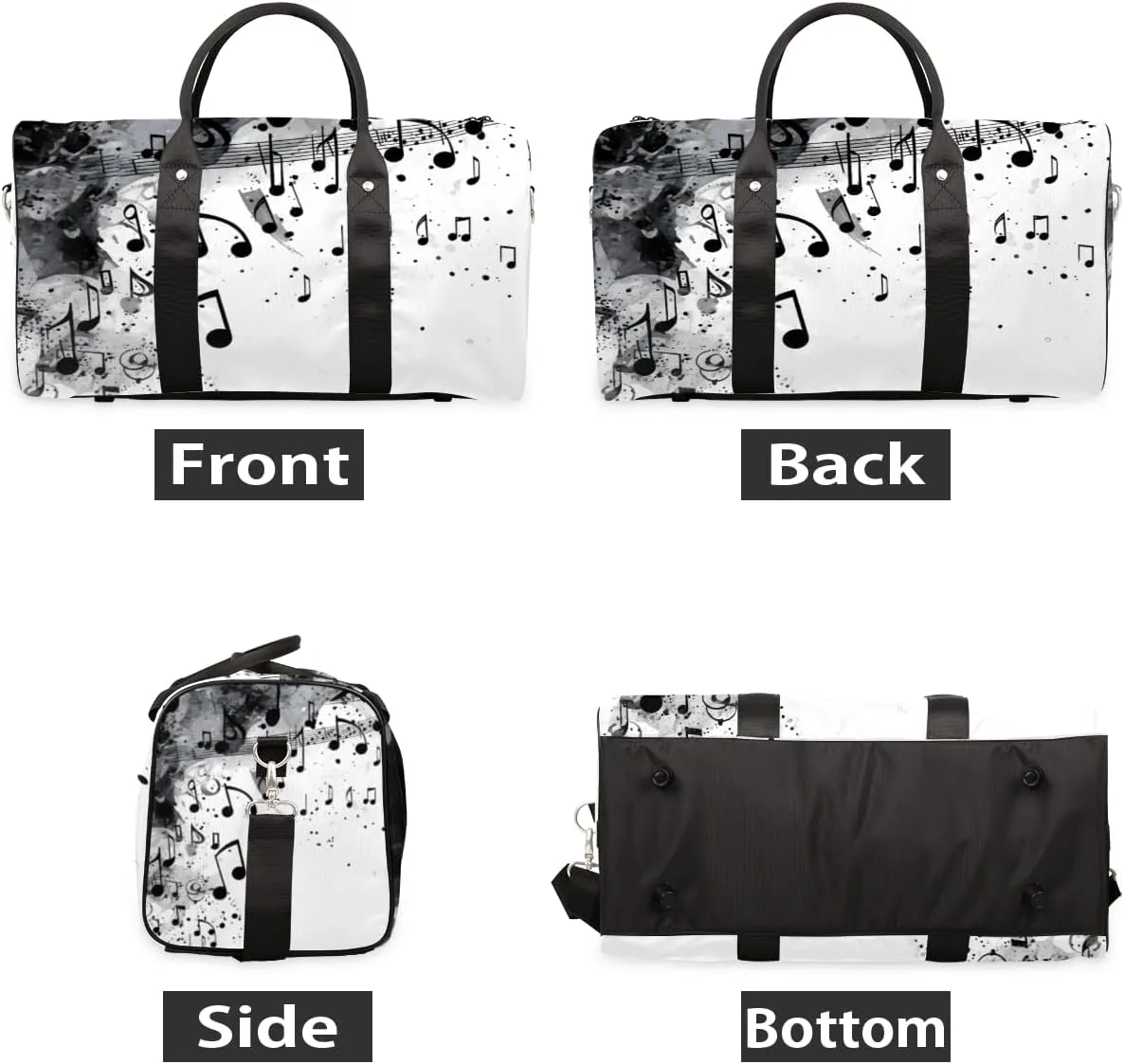 Musical Notes Travel Duffle Bag for Women Men Gym Duffel Foldable Bag Waterproof Weekender Modern Romantic Art Duffle Tote
