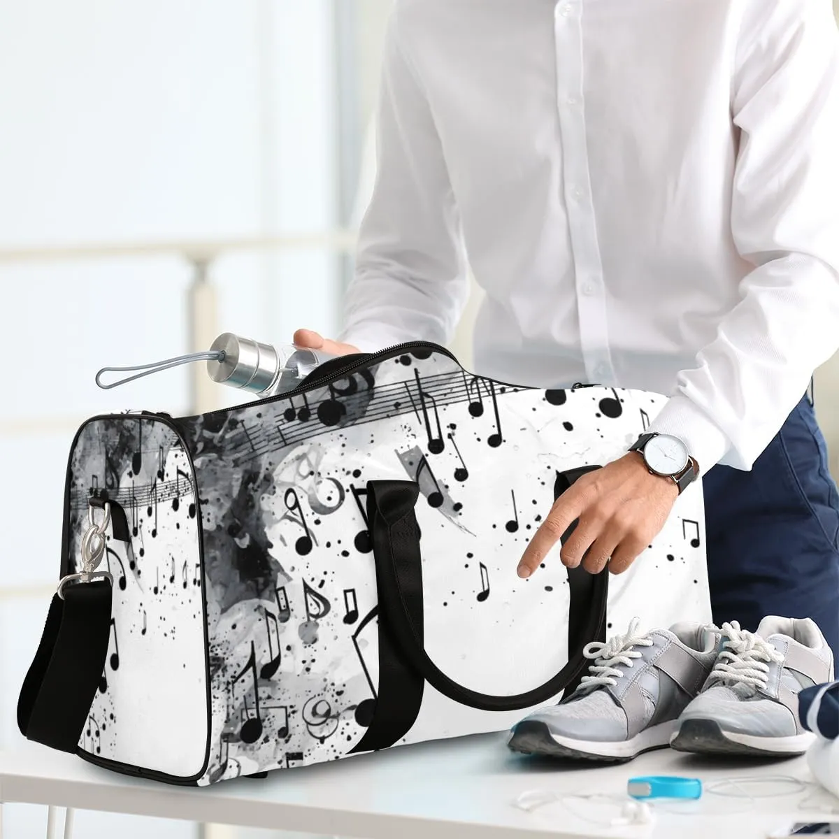 Musical Notes Travel Duffle Bag for Women Men Gym Duffel Foldable Bag Waterproof Weekender Modern Romantic Art Duffle Tote