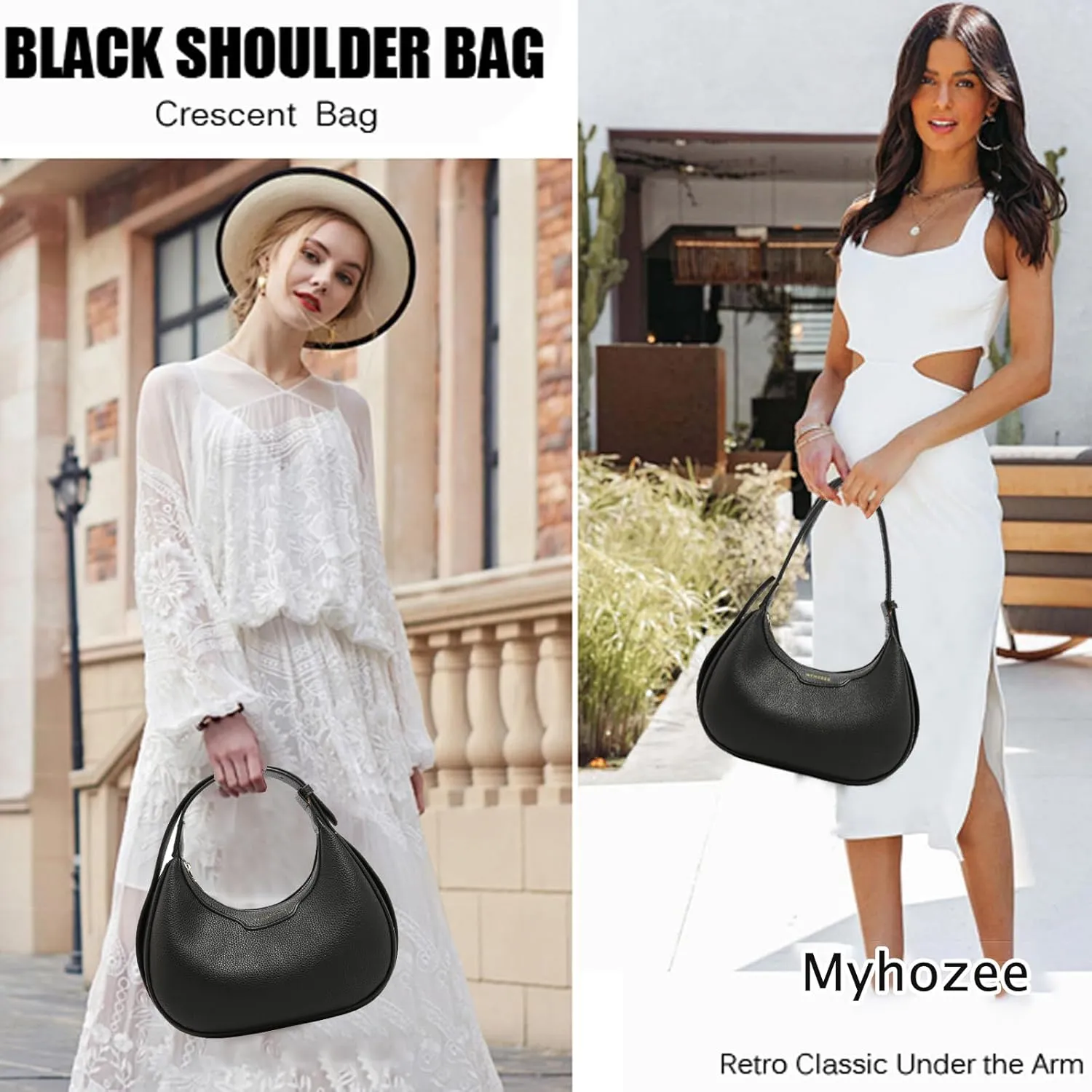 MYHOZEE Crescent Shoulder Bag for Women Leather Crossbody Hobo Purse Adjustable Strap Clutch Handbag